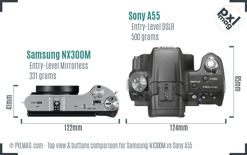 Samsung NX300M vs Sony A55 top view buttons comparison