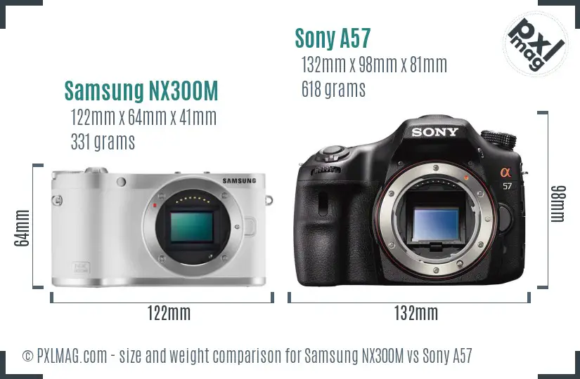 Samsung NX300M vs Sony A57 size comparison