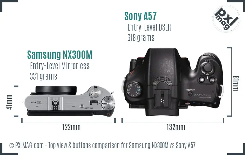 Samsung NX300M vs Sony A57 top view buttons comparison