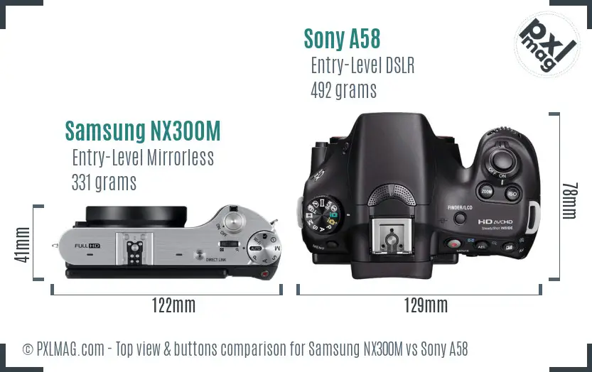 Samsung NX300M vs Sony A58 top view buttons comparison