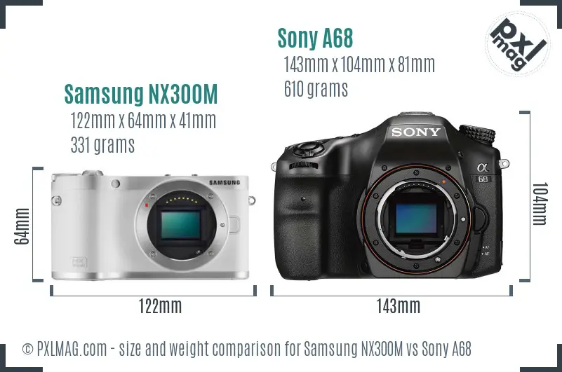 Samsung NX300M vs Sony A68 size comparison