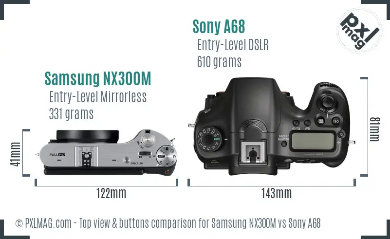 Samsung NX300M vs Sony A68 top view buttons comparison