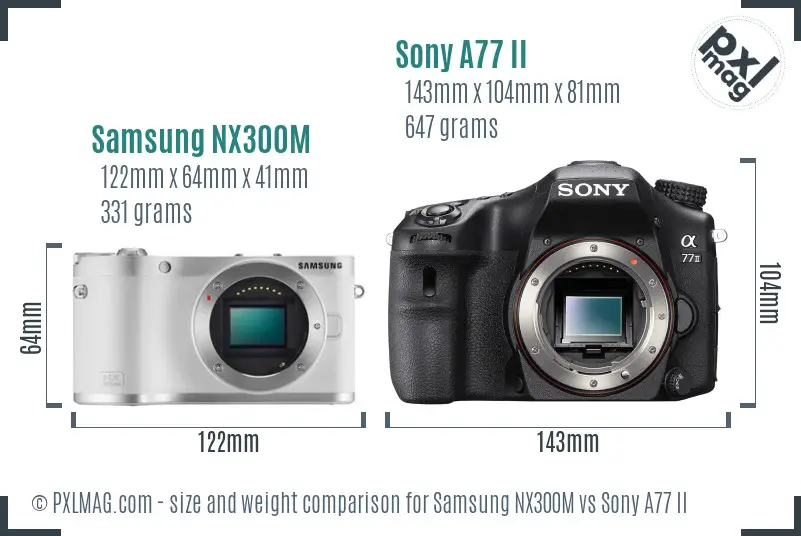Samsung NX300M vs Sony A77 II size comparison