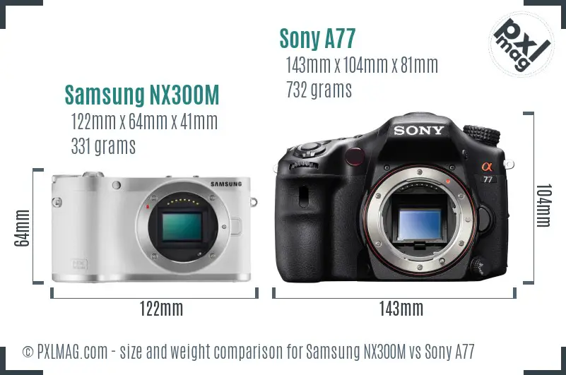 Samsung NX300M vs Sony A77 size comparison