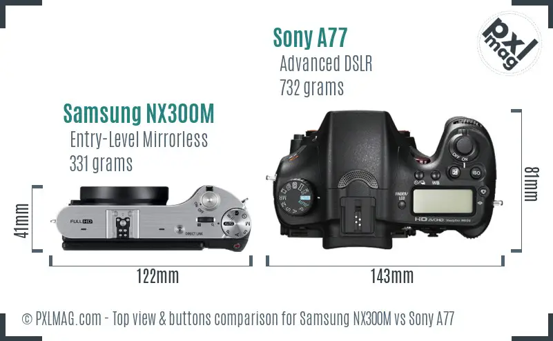 Samsung NX300M vs Sony A77 top view buttons comparison