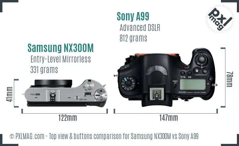 Samsung NX300M vs Sony A99 top view buttons comparison