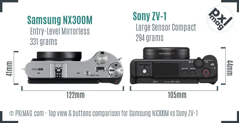 Samsung NX300M vs Sony ZV-1 top view buttons comparison