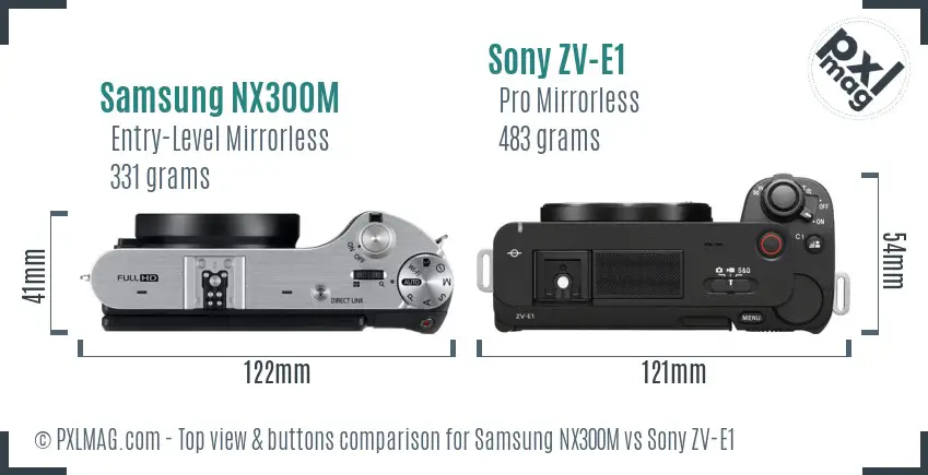 Samsung NX300M vs Sony ZV-E1 top view buttons comparison