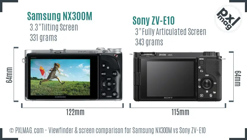 Samsung NX300M vs Sony ZV-E10 Screen and Viewfinder comparison