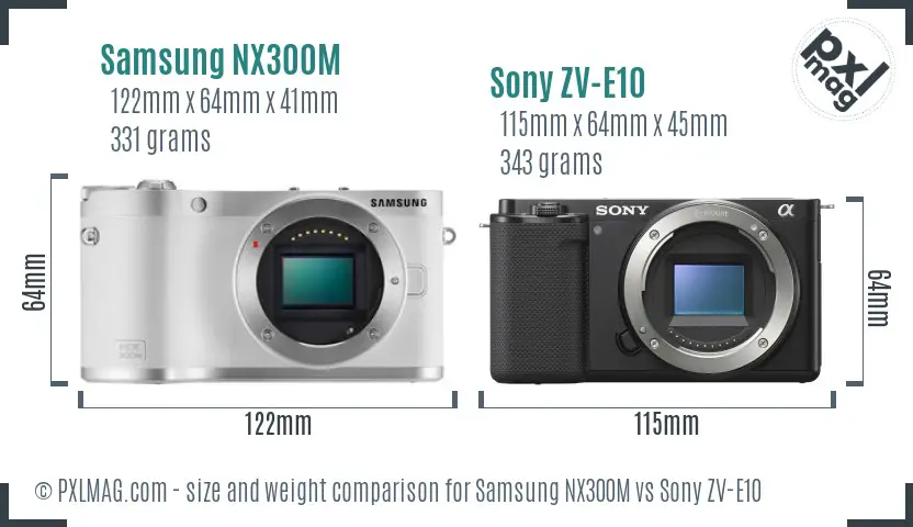 Samsung NX300M vs Sony ZV-E10 size comparison