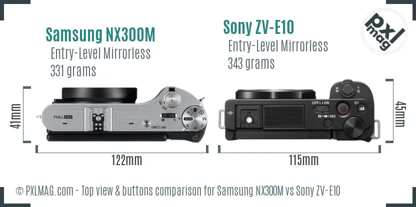 Samsung NX300M vs Sony ZV-E10 top view buttons comparison