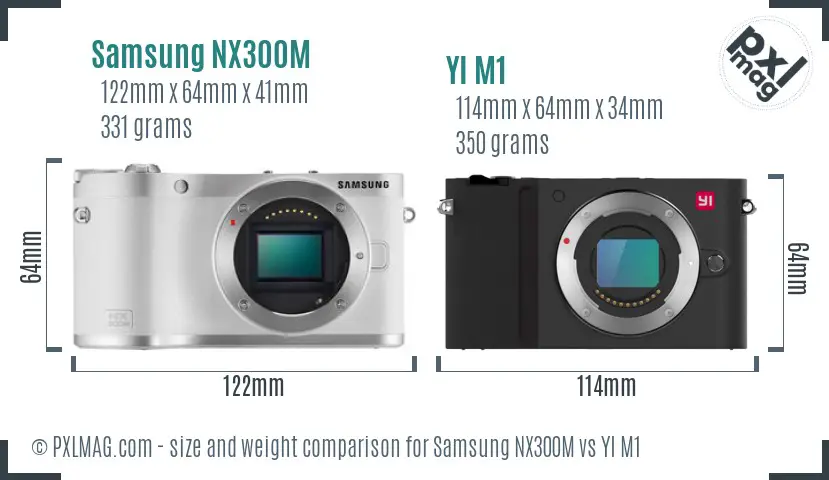 Samsung NX300M vs YI M1 size comparison