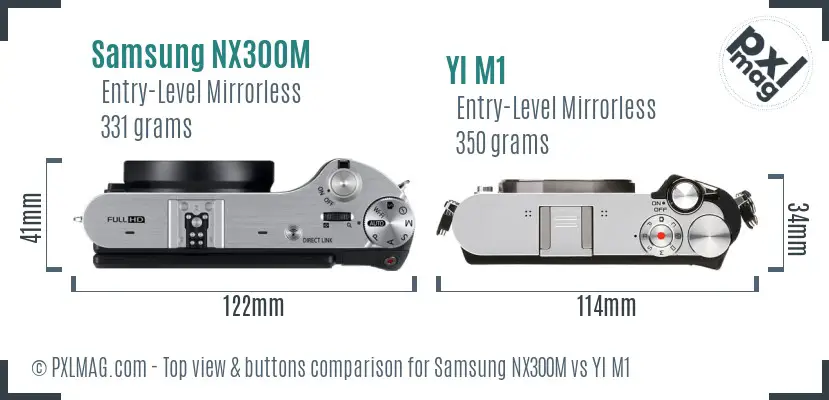 Samsung NX300M vs YI M1 top view buttons comparison
