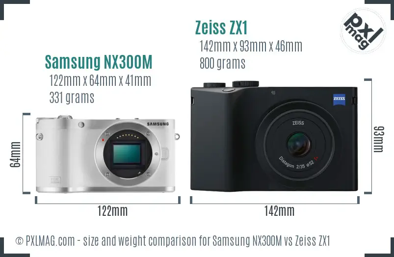 Samsung NX300M vs Zeiss ZX1 size comparison