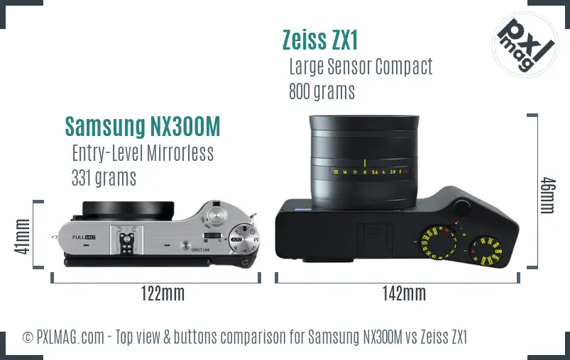 Samsung NX300M vs Zeiss ZX1 top view buttons comparison