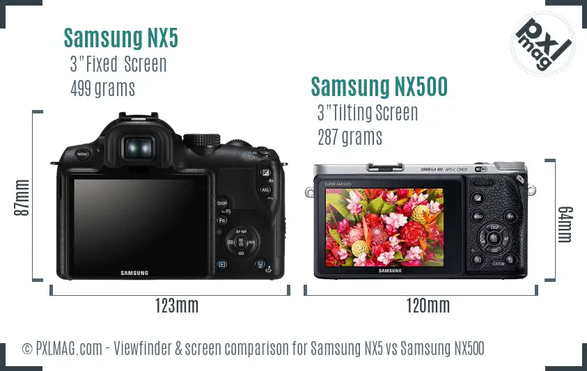Samsung NX5 vs Samsung NX500 Screen and Viewfinder comparison
