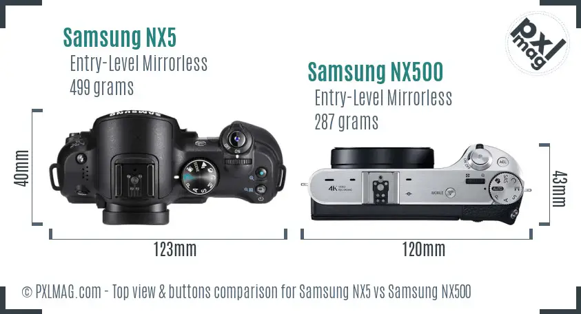 Samsung NX5 vs Samsung NX500 top view buttons comparison