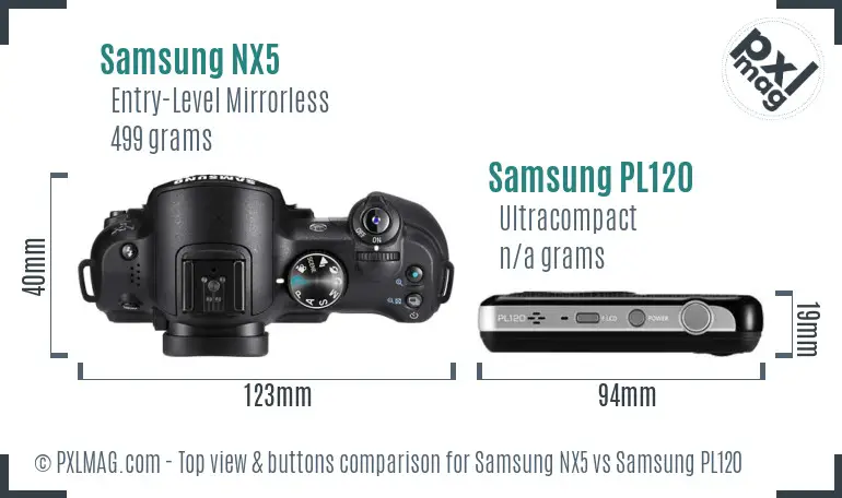 Samsung NX5 vs Samsung PL120 top view buttons comparison