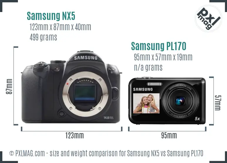 Samsung NX5 vs Samsung PL170 size comparison