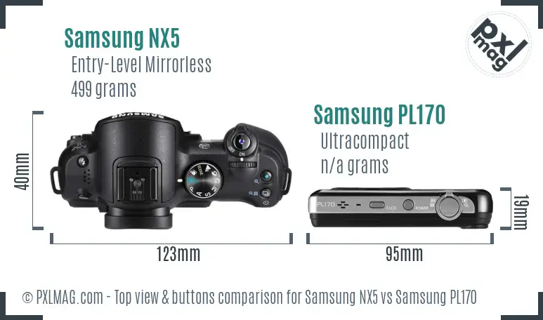 Samsung NX5 vs Samsung PL170 top view buttons comparison