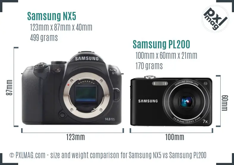 Samsung NX5 vs Samsung PL200 size comparison