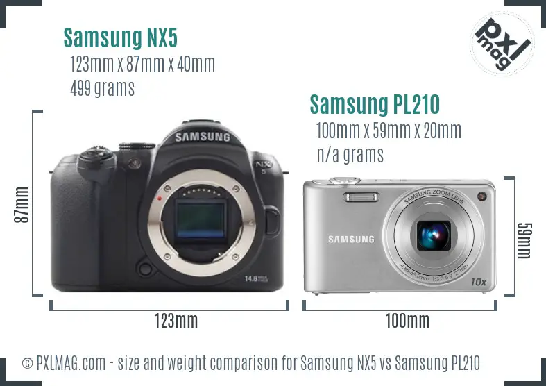 Samsung NX5 vs Samsung PL210 size comparison