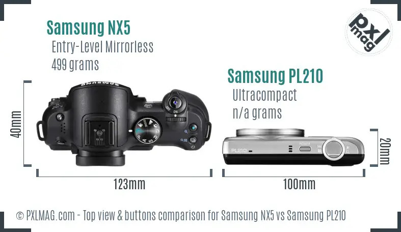 Samsung NX5 vs Samsung PL210 top view buttons comparison