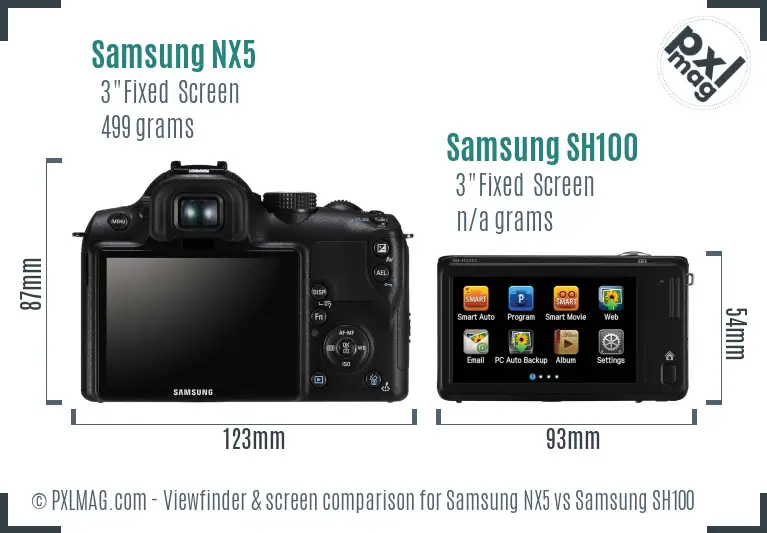 Samsung NX5 vs Samsung SH100 Screen and Viewfinder comparison