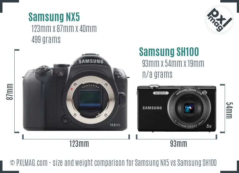 Samsung NX5 vs Samsung SH100 size comparison