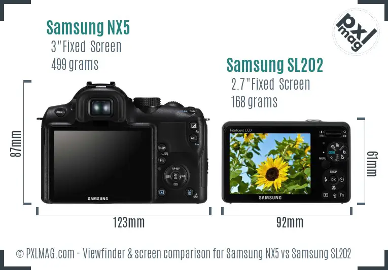 Samsung NX5 vs Samsung SL202 Screen and Viewfinder comparison