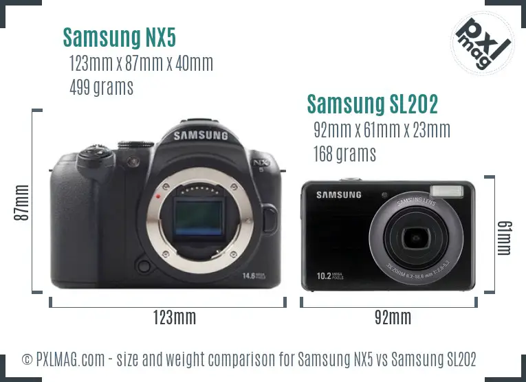 Samsung NX5 vs Samsung SL202 size comparison
