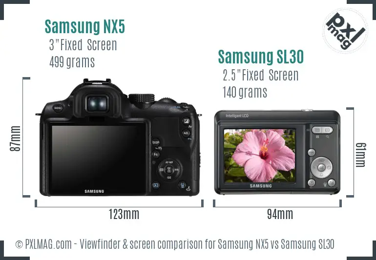 Samsung NX5 vs Samsung SL30 Screen and Viewfinder comparison