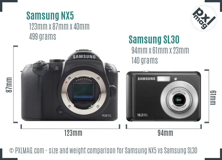 Samsung NX5 vs Samsung SL30 size comparison