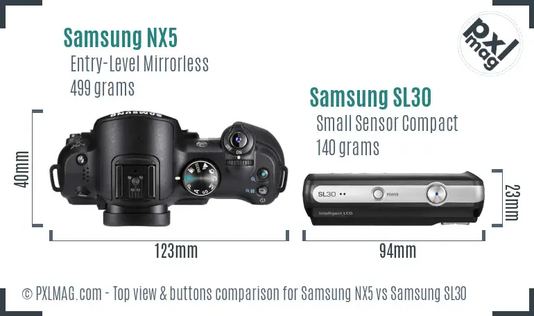 Samsung NX5 vs Samsung SL30 top view buttons comparison