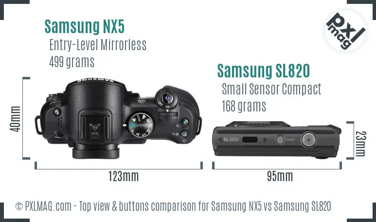 Samsung NX5 vs Samsung SL820 top view buttons comparison