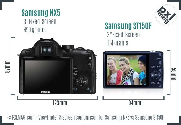 Samsung NX5 vs Samsung ST150F Screen and Viewfinder comparison