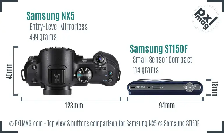 Samsung NX5 vs Samsung ST150F top view buttons comparison