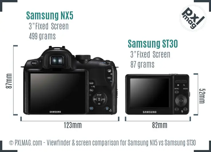 Samsung NX5 vs Samsung ST30 Screen and Viewfinder comparison