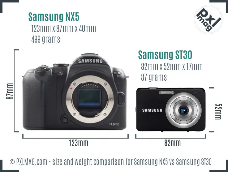 Samsung NX5 vs Samsung ST30 size comparison