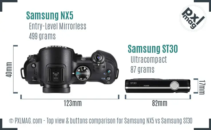 Samsung NX5 vs Samsung ST30 top view buttons comparison