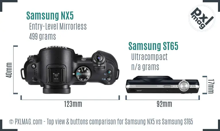 Samsung NX5 vs Samsung ST65 top view buttons comparison