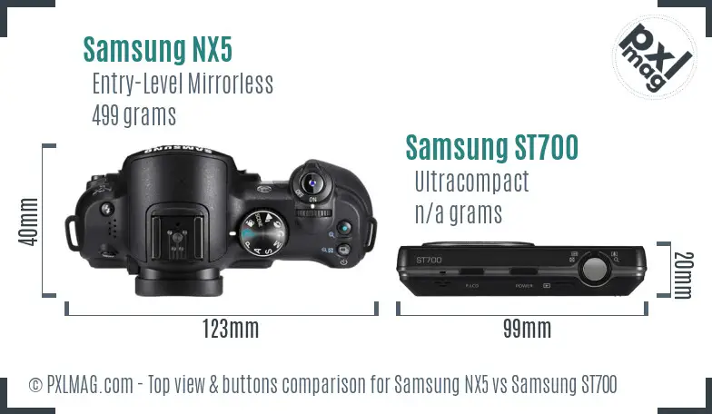 Samsung NX5 vs Samsung ST700 top view buttons comparison Samsung NX5 vs Samsung ST700 top view buttons comparison