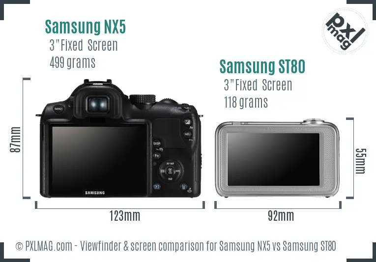 Samsung NX5 vs Samsung ST80 Screen and Viewfinder comparison