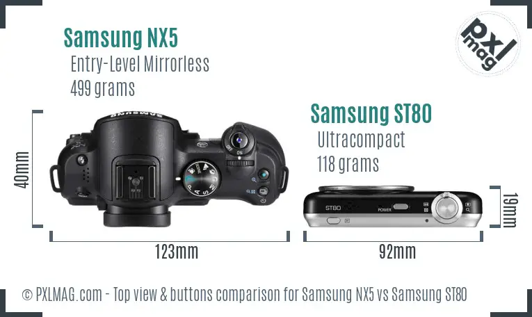 Samsung NX5 vs Samsung ST80 top view buttons comparison