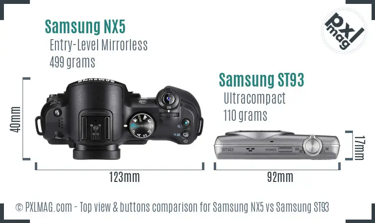 Samsung NX5 vs Samsung ST93 top view buttons comparison