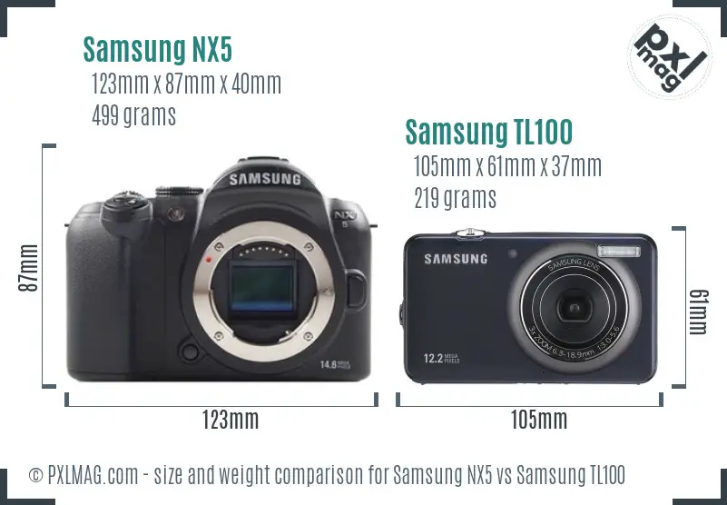 Samsung NX5 vs Samsung TL100 size comparison