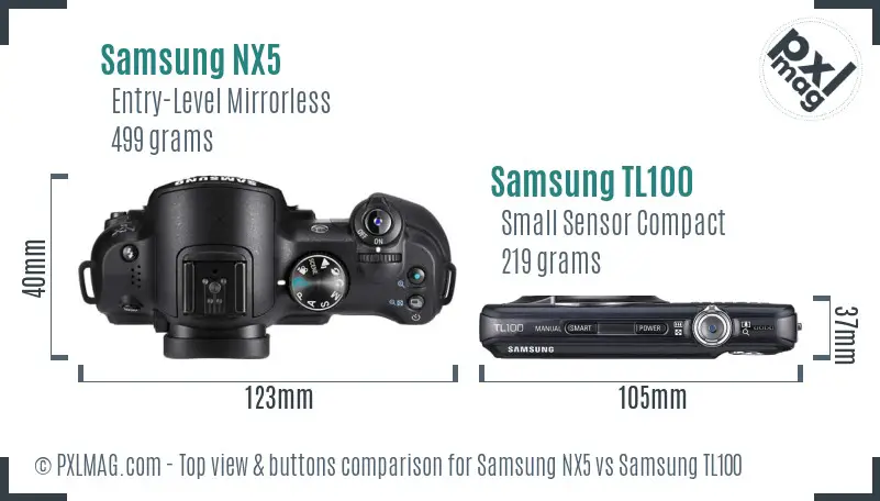 Samsung NX5 vs Samsung TL100 top view buttons comparison