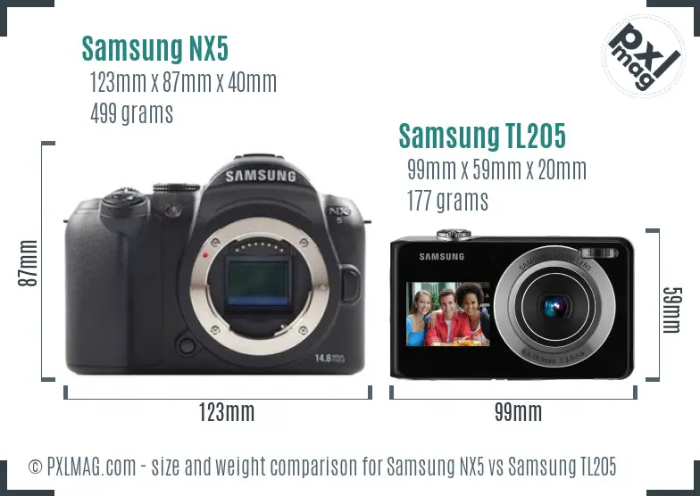 Samsung NX5 vs Samsung TL205 size comparison