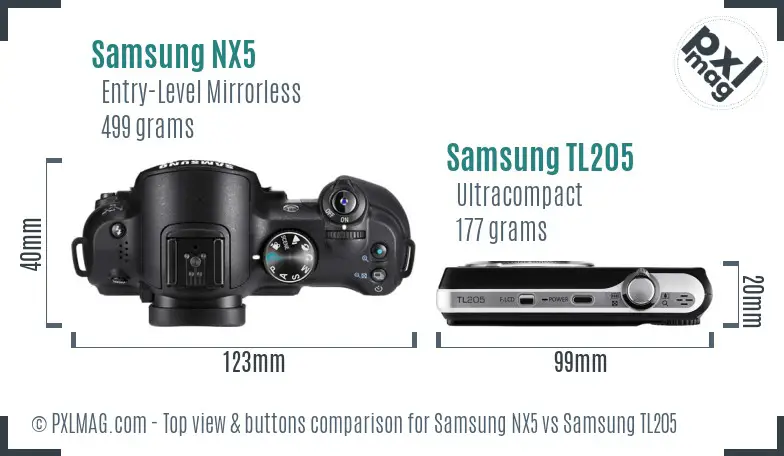 Samsung NX5 vs Samsung TL205 top view buttons comparison