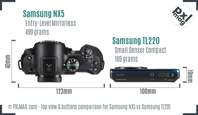 Samsung NX5 vs Samsung TL220 top view buttons comparison